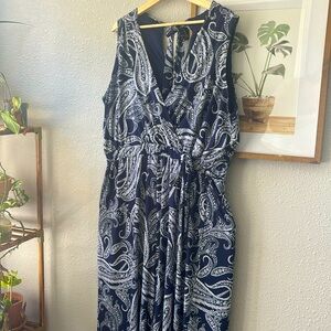 Blue Paisley Jumpsuit with wide leg plus size